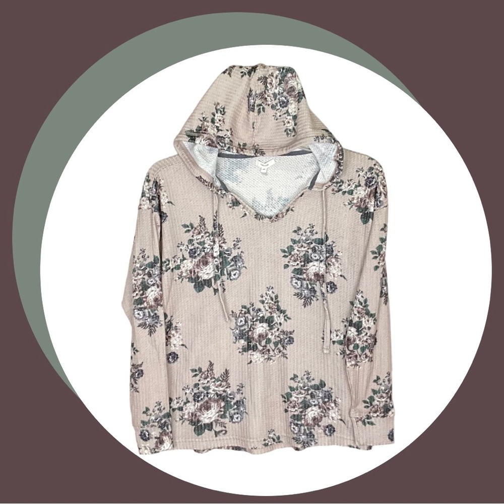 Maurices Blush Tan Textured Floral Hoodie Wm S
